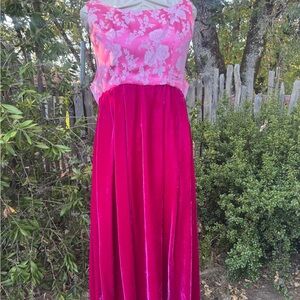 Vintage Pink Floral & Velvet Sleeveless Dress
